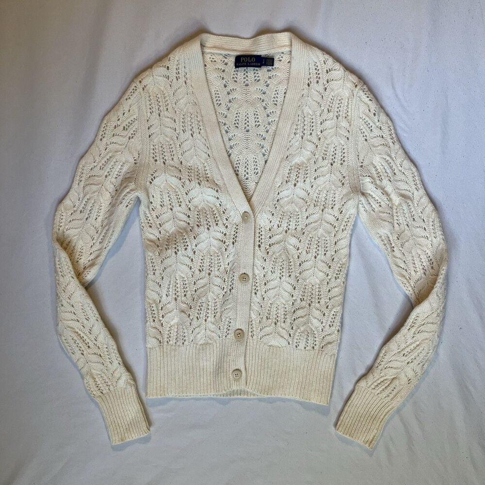 Polo Ralph Lauren Women S Wool Alpaca Cardigan Sweater Ivory Cropped Minimalist